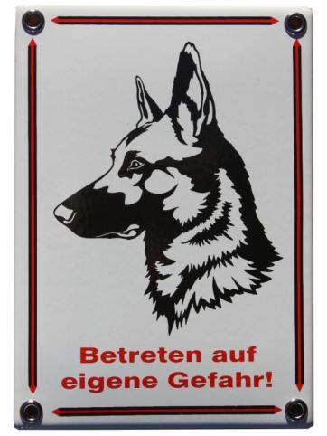 Schäferhund Emailschild "Betreten auf eigene Gefahr" Emaille Schild
