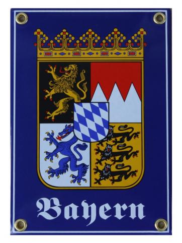 Bayern mit Wappen Emaille Schild 12 x 17 cm Emailschild blau
