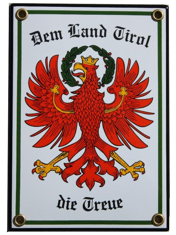 Tirol Emaille Schild Dem Land Tirol die Treue mit Adler 12 x 17 cm weiß Emailschild